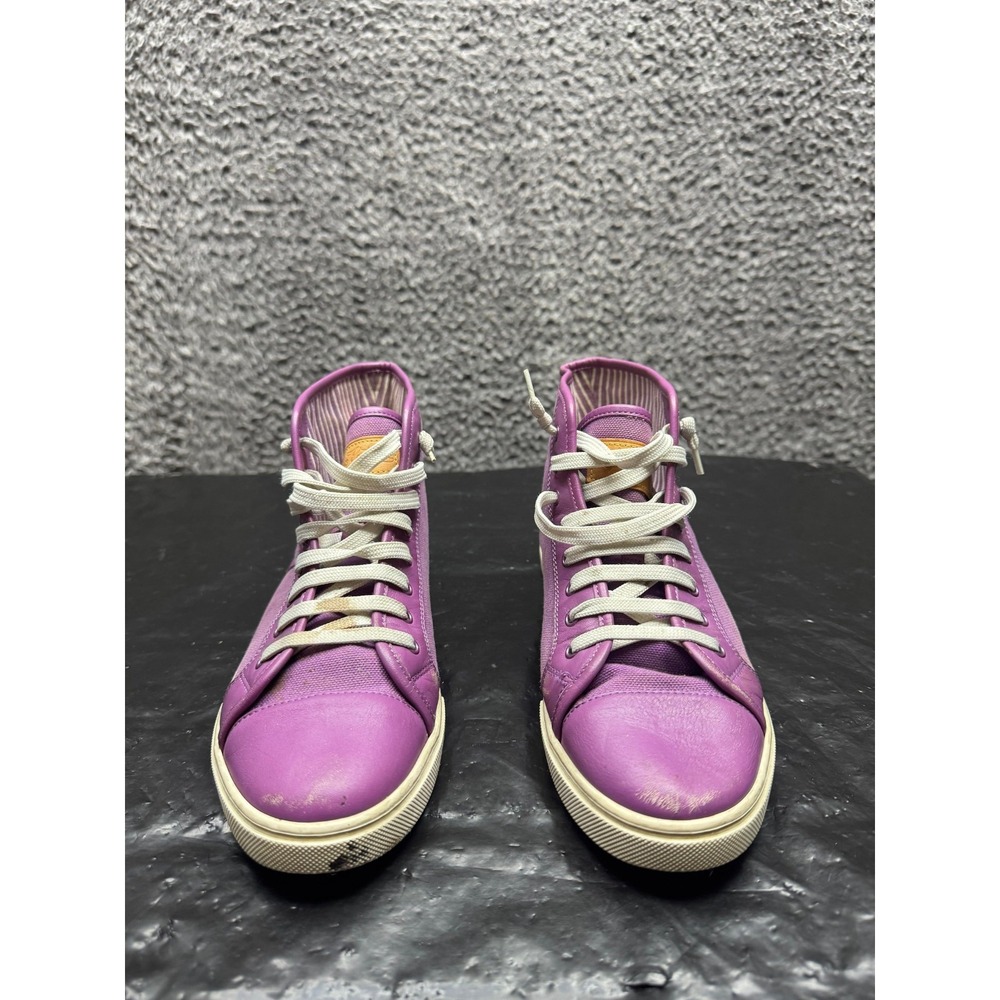 Louis Vuitton Canvas Leather Lace-Up High Top Sneakers Purple Women Size 36.5 EU - Picture 2 of 13
